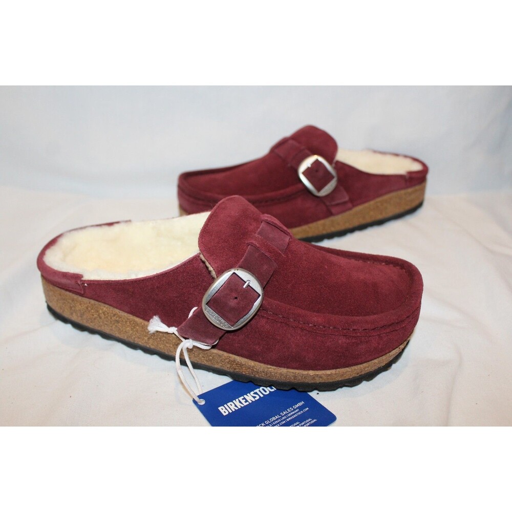 BIRKENSTOCK WOMEN SUEDE SHEARLING BUCKLEY SANDALS EU 38 US 7 MAROON NARROW